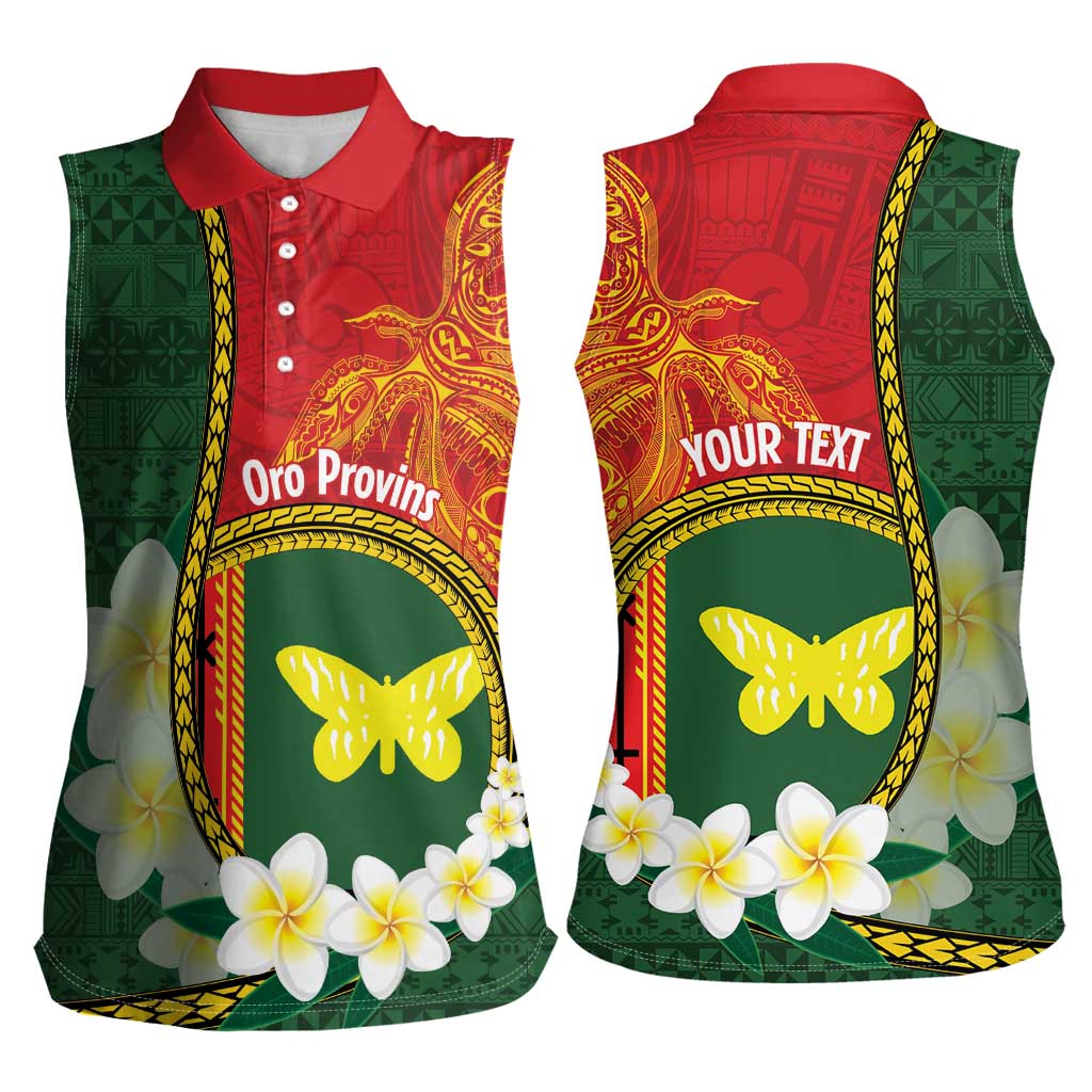 Personalised PNG Oro Provins Women Sleeveless Polo Shirt Papua New Guinea Plumeria Melanesian Pattern - Polynesian Pride