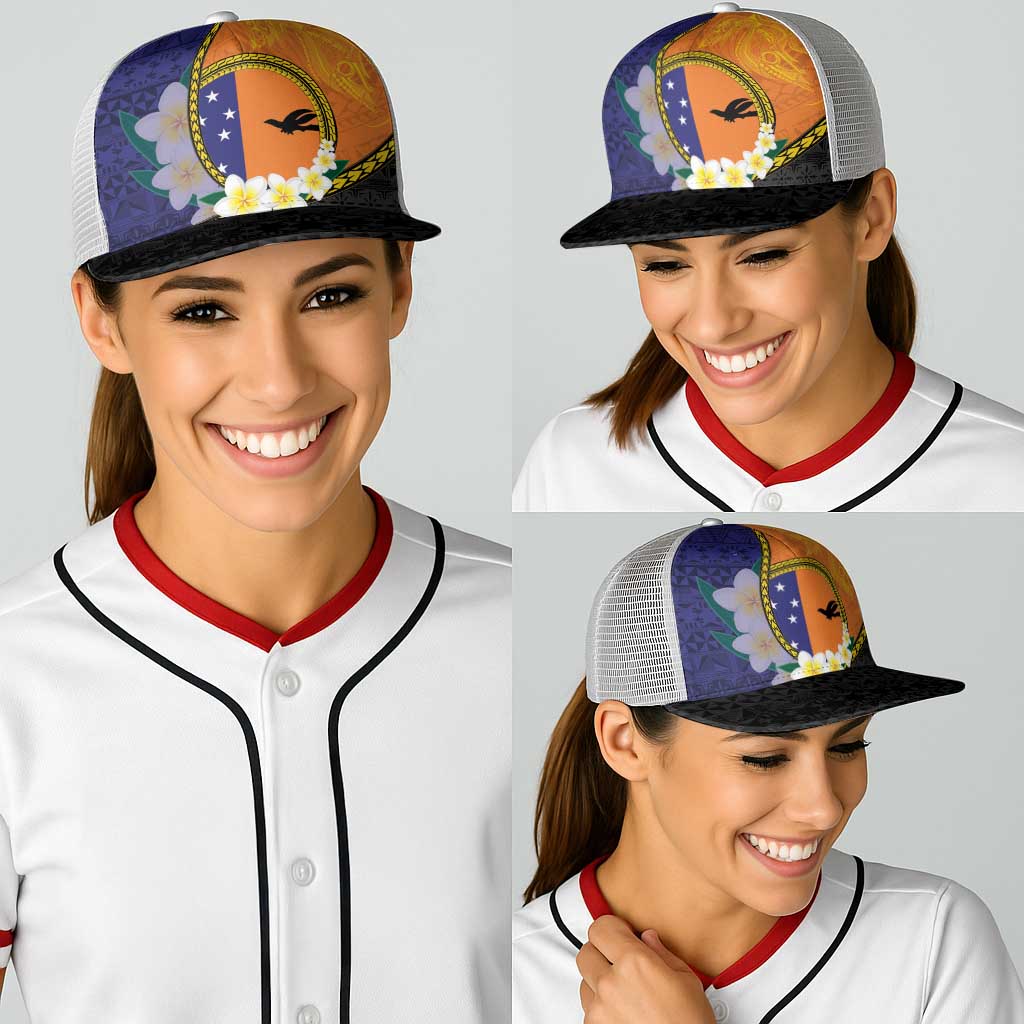 PNG Niu Ailan Baseball Net Cap Papua New Guinea Plumeria Melanesian Pattern - Polynesian Pride