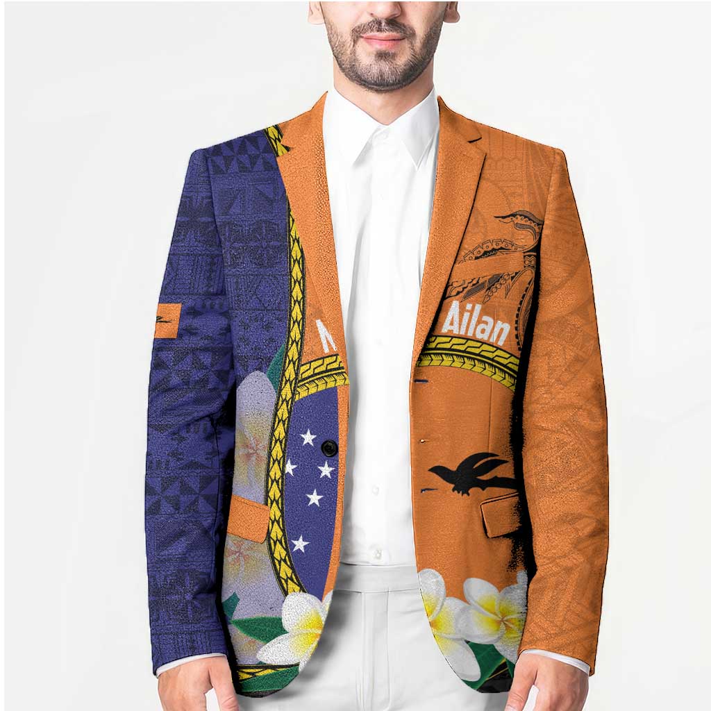 Personalised PNG Niu Ailan Blazer Papua New Guinea Plumeria Melanesian Pattern - Polynesian Pride