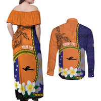 Personalised PNG Niu Ailan Couples Matching Off Shoulder Maxi Dress and Long Sleeve Button Shirt Papua New Guinea Plumeria Melanesian Pattern - Polynesian Pride
