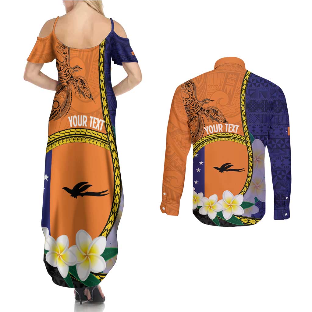 Personalised PNG Niu Ailan Couples Matching Summer Maxi Dress and Long Sleeve Button Shirt Papua New Guinea Plumeria Melanesian Pattern - Polynesian Pride