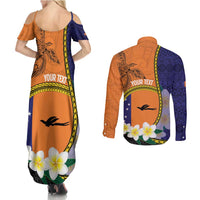 Personalised PNG Niu Ailan Couples Matching Summer Maxi Dress and Long Sleeve Button Shirt Papua New Guinea Plumeria Melanesian Pattern - Polynesian Pride