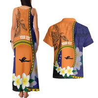 Personalised PNG Niu Ailan Couples Matching Tank Maxi Dress and Hawaiian Shirt Papua New Guinea Plumeria Melanesian Pattern - Polynesian Pride