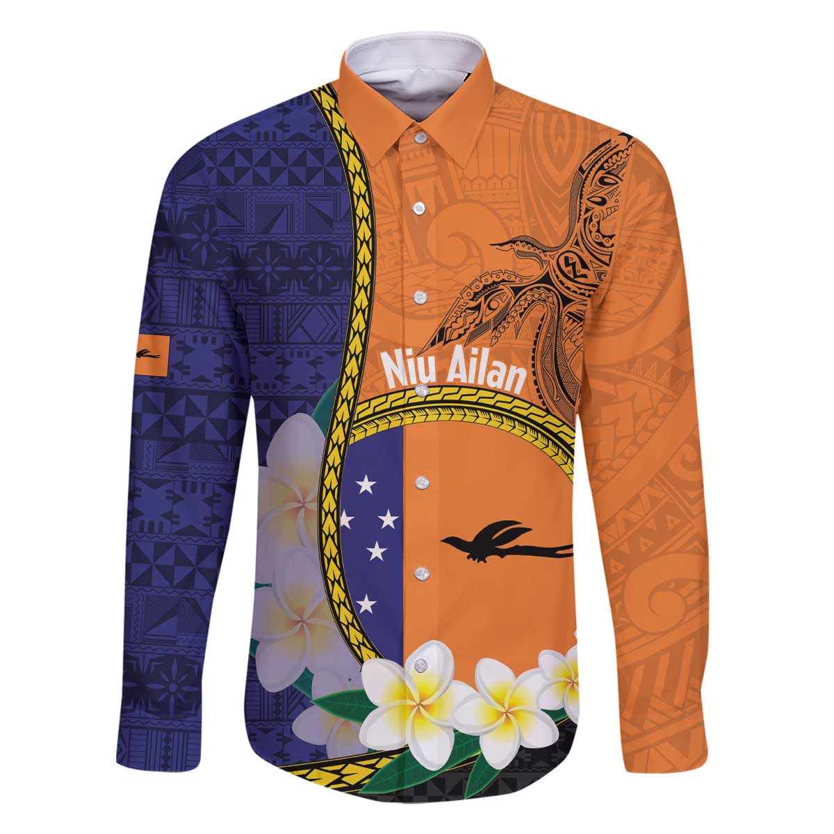 Personalised PNG Niu Ailan Family Matching Off The Shoulder Long Sleeve Dress and Hawaiian Shirt Papua New Guinea Plumeria Melanesian Pattern - Polynesian Pride