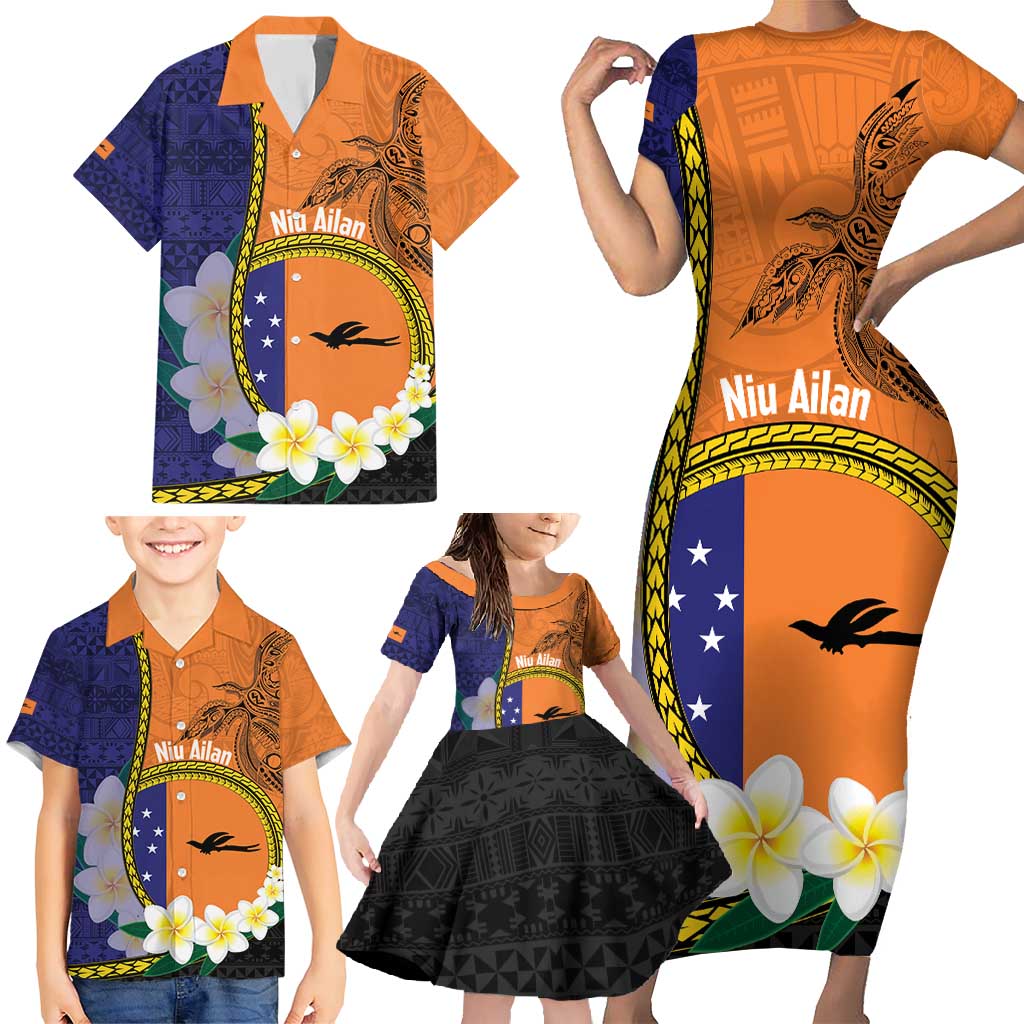 Personalised PNG Niu Ailan Family Matching Short Sleeve Bodycon Dress and Hawaiian Shirt Papua New Guinea Plumeria Melanesian Pattern - Polynesian Pride