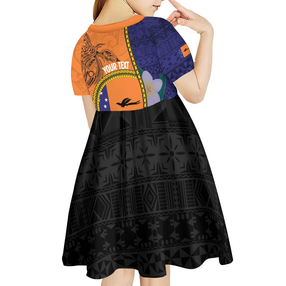 Personalised PNG Niu Ailan Kid Short Sleeve Dress Papua New Guinea Plumeria Melanesian Pattern - Polynesian Pride
