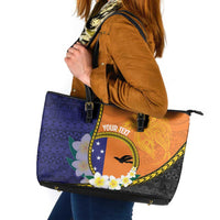 Personalised PNG Niu Ailan Leather Tote Bag Papua New Guinea Plumeria Melanesian Pattern - Polynesian Pride