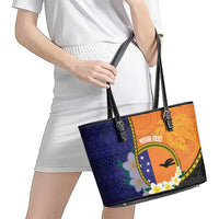 Personalised PNG Niu Ailan Leather Tote Bag Papua New Guinea Plumeria Melanesian Pattern - Polynesian Pride