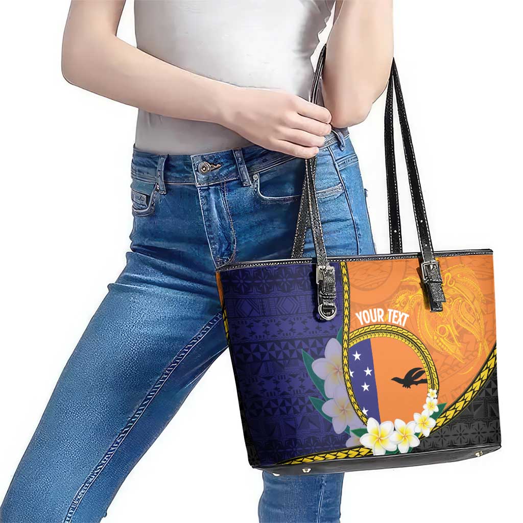 Personalised PNG Niu Ailan Leather Tote Bag Papua New Guinea Plumeria Melanesian Pattern - Polynesian Pride