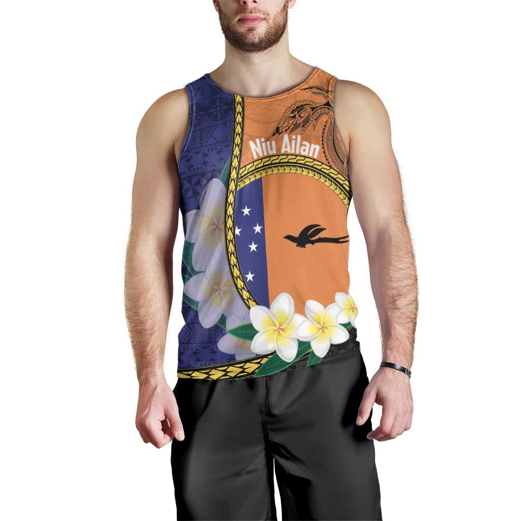 Personalised PNG Niu Ailan Men Tank Top Papua New Guinea Plumeria Melanesian Pattern - Polynesian Pride