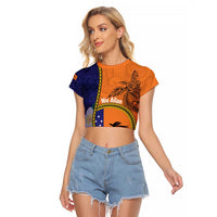 Personalised PNG Niu Ailan Raglan Cropped T Shirt Papua New Guinea Plumeria Melanesian Pattern - Polynesian Pride