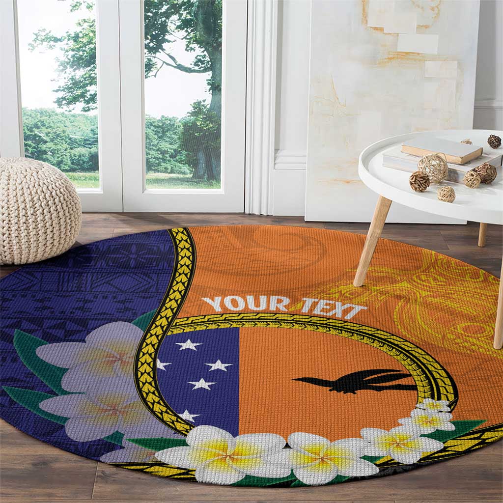 Personalised PNG Niu Ailan Round Carpet Papua New Guinea Plumeria Melanesian Pattern - Polynesian Pride