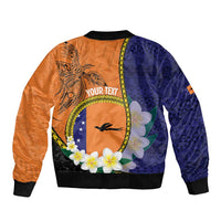Personalised PNG Niu Ailan Sleeve Zip Bomber Jacket Papua New Guinea Plumeria Melanesian Pattern - Polynesian Pride