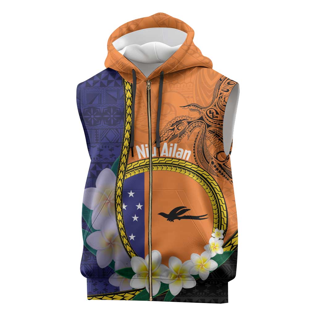 Personalised PNG Niu Ailan Sleeveless Zip Hoodie Papua New Guinea Plumeria Melanesian Pattern - Polynesian Pride