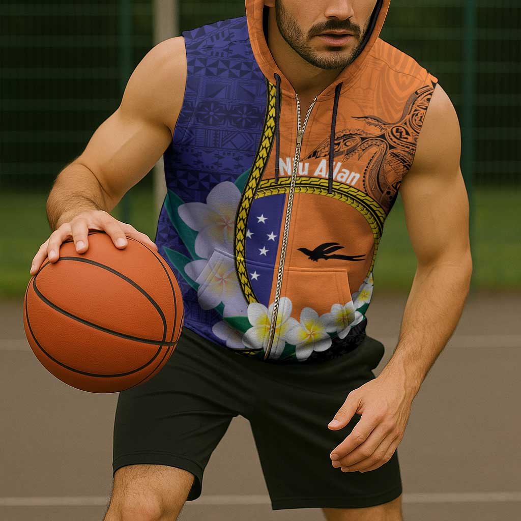 Personalised PNG Niu Ailan Sleeveless Zip Hoodie Papua New Guinea Plumeria Melanesian Pattern - Polynesian Pride