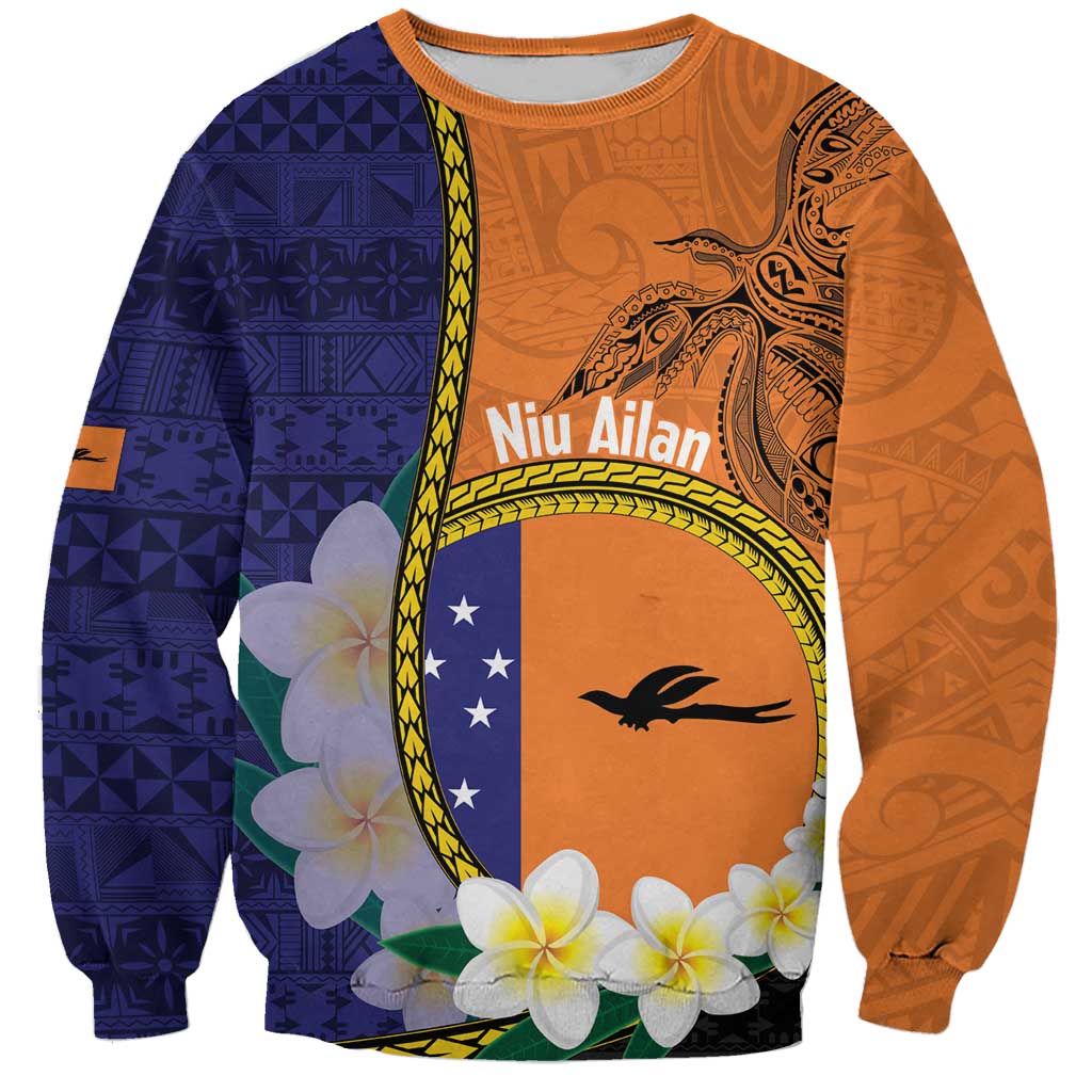 Personalised PNG Niu Ailan Sweatshirt Papua New Guinea Plumeria Melanesian Pattern - Polynesian Pride