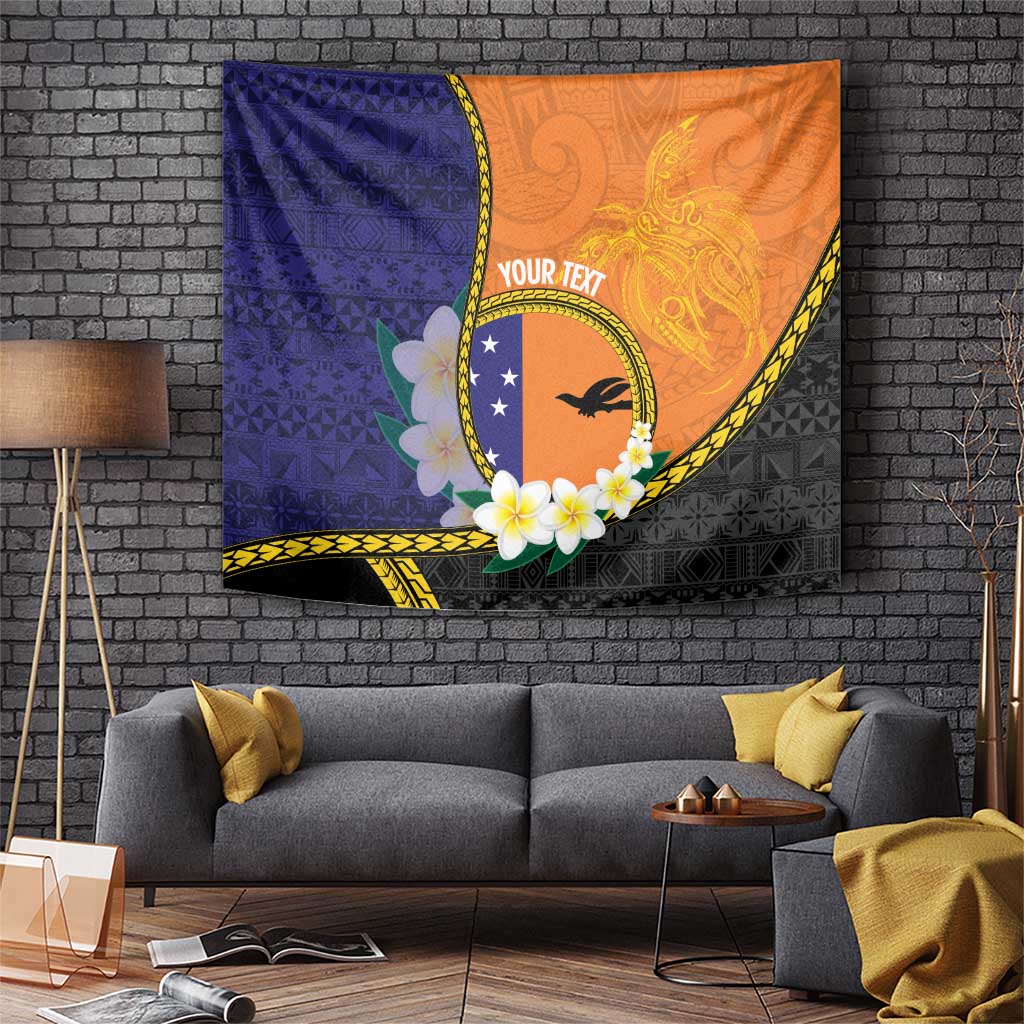 Personalised PNG Niu Ailan Tapestry Papua New Guinea Plumeria Melanesian Pattern LT14 Orange - Polynesian Pride