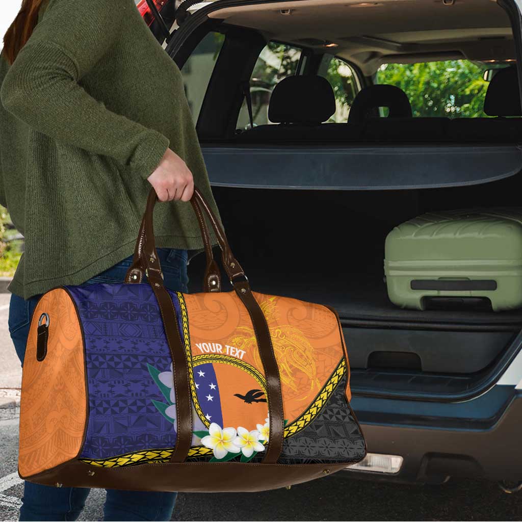 Personalised PNG Niu Ailan Travel Bag Papua New Guinea Plumeria Melanesian Pattern - Polynesian Pride