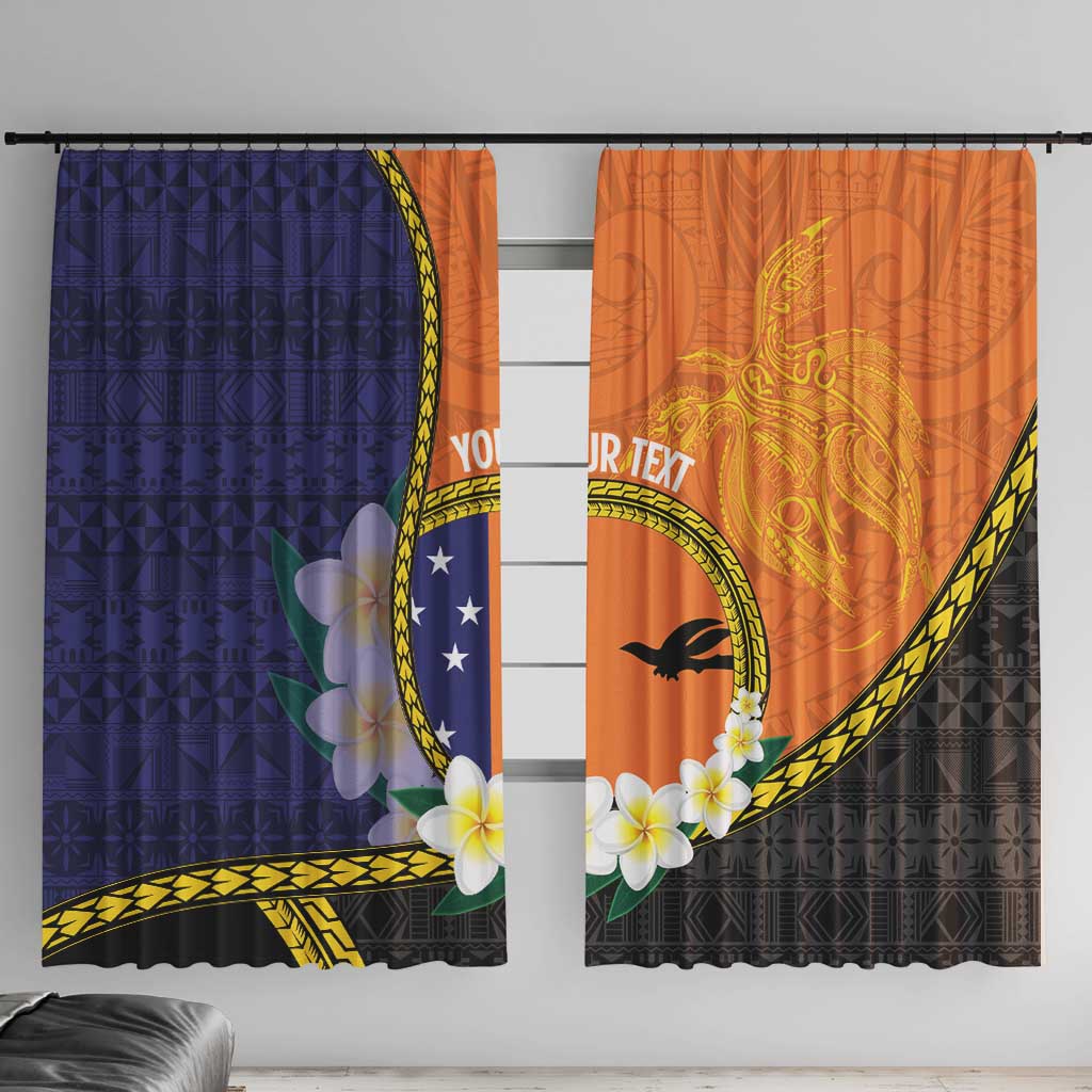 Personalised PNG Niu Ailan Window Curtain Papua New Guinea Plumeria Melanesian Pattern - Polynesian Pride