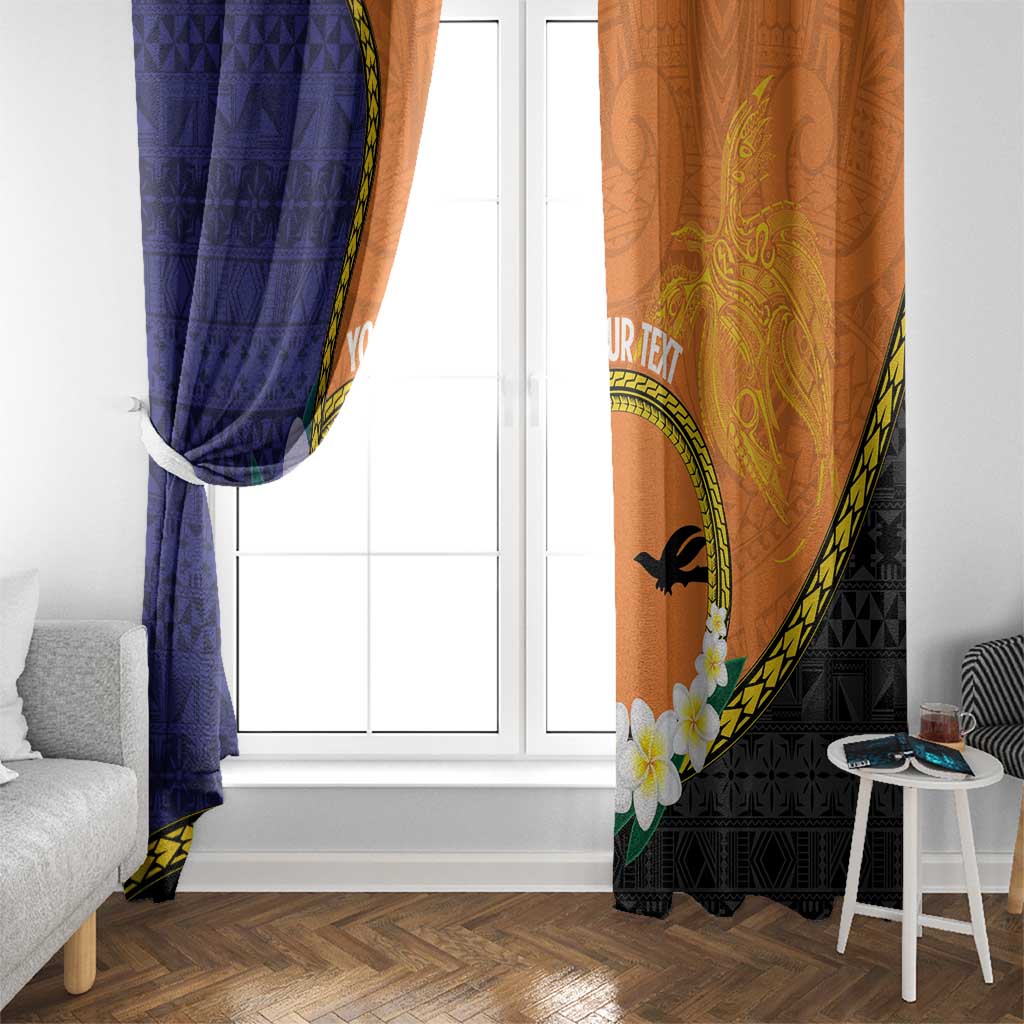 Personalised PNG Niu Ailan Window Curtain Papua New Guinea Plumeria Melanesian Pattern - Polynesian Pride