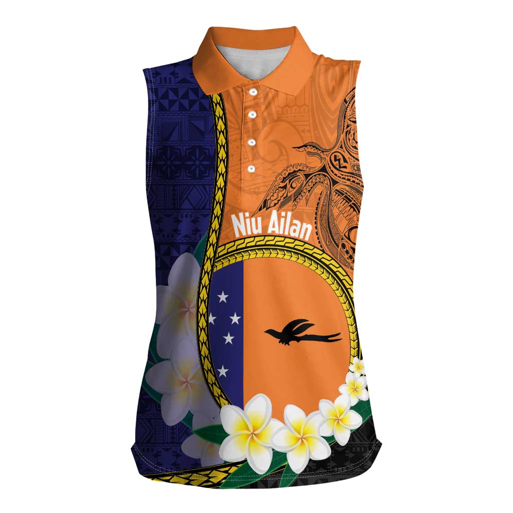 Personalised PNG Niu Ailan Women Sleeveless Polo Shirt Papua New Guinea Plumeria Melanesian Pattern - Polynesian Pride