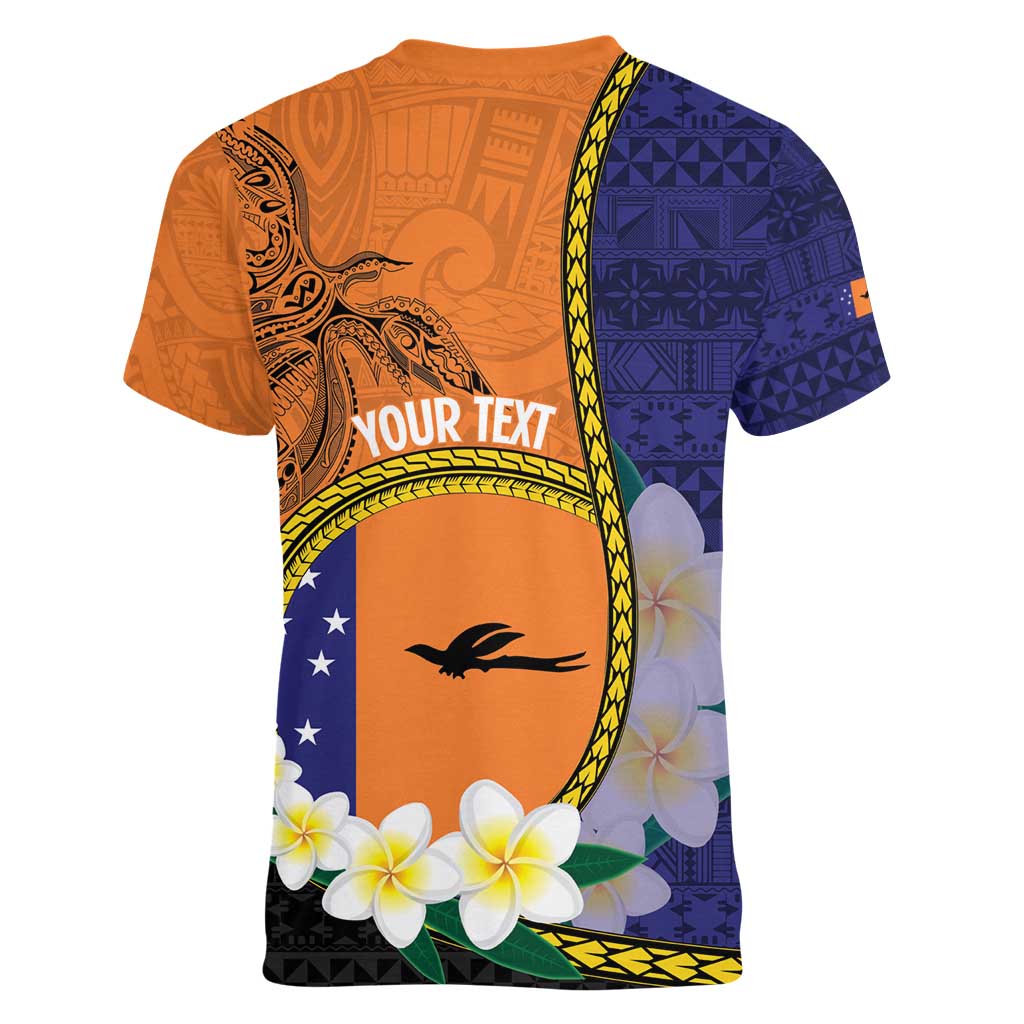 Personalised PNG Niu Ailan Women V-Neck T-Shirt Papua New Guinea Plumeria Melanesian Pattern - Polynesian Pride