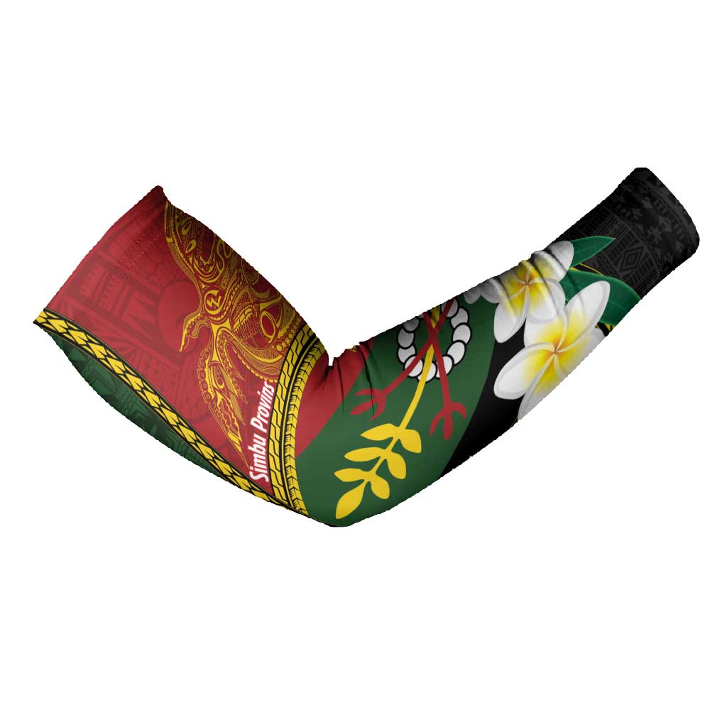 Personalised PNG Simbu Provins Arm Sleeves Papua New Guinea Plumeria Melanesian Pattern - Polynesian Pride