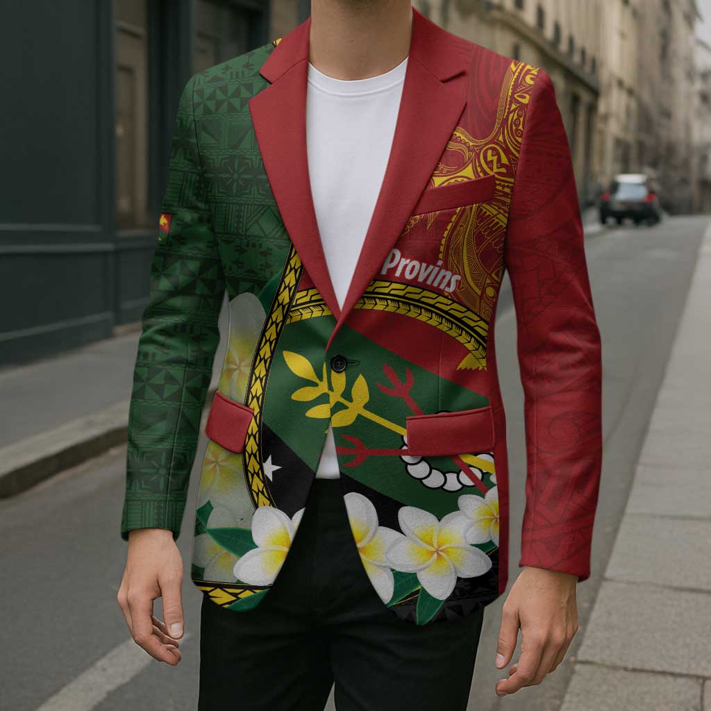 Personalised PNG Simbu Provins Blazer Papua New Guinea Plumeria Melanesian Pattern - Polynesian Pride