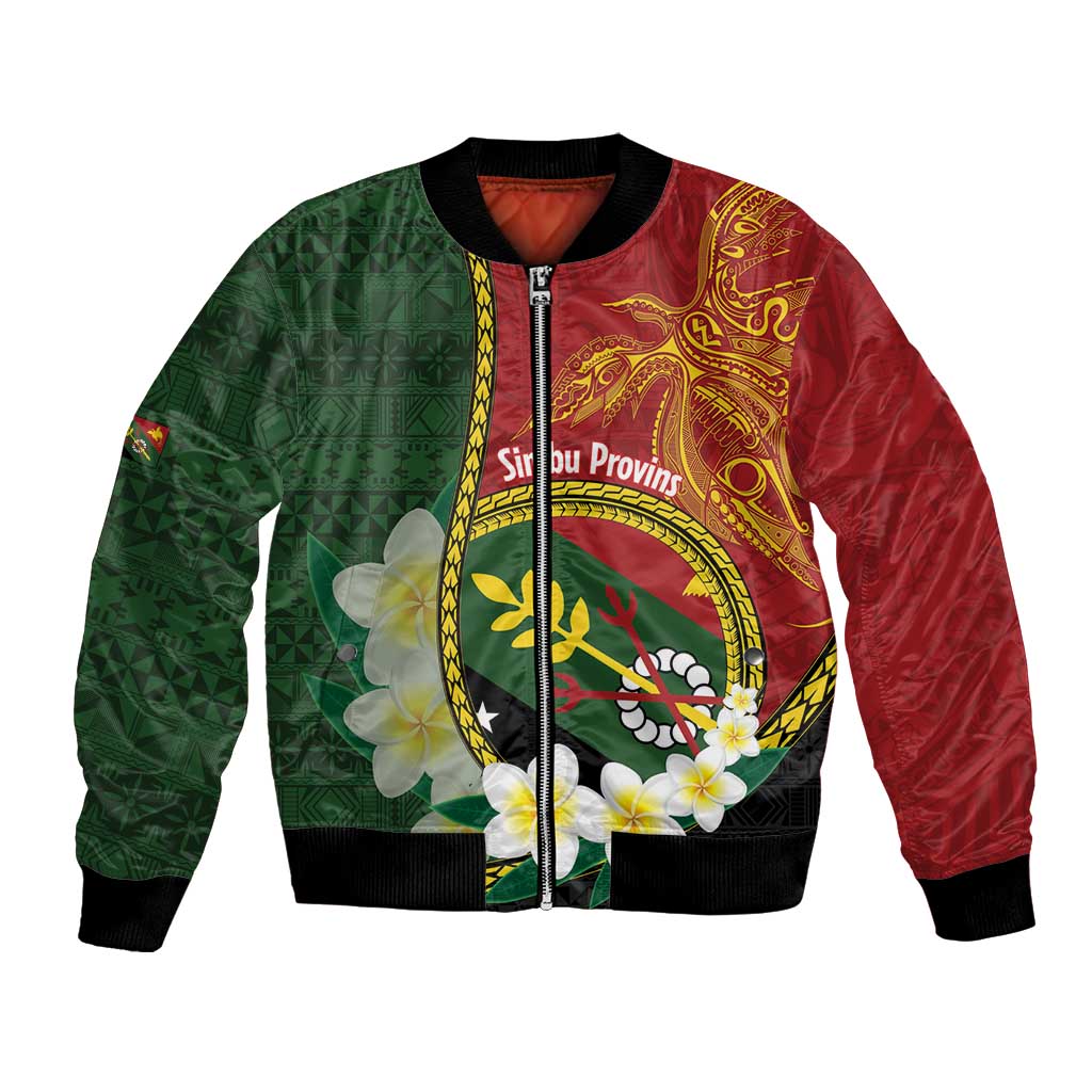 Personalised PNG Simbu Provins Bomber Jacket Papua New Guinea Plumeria Melanesian Pattern - Polynesian Pride