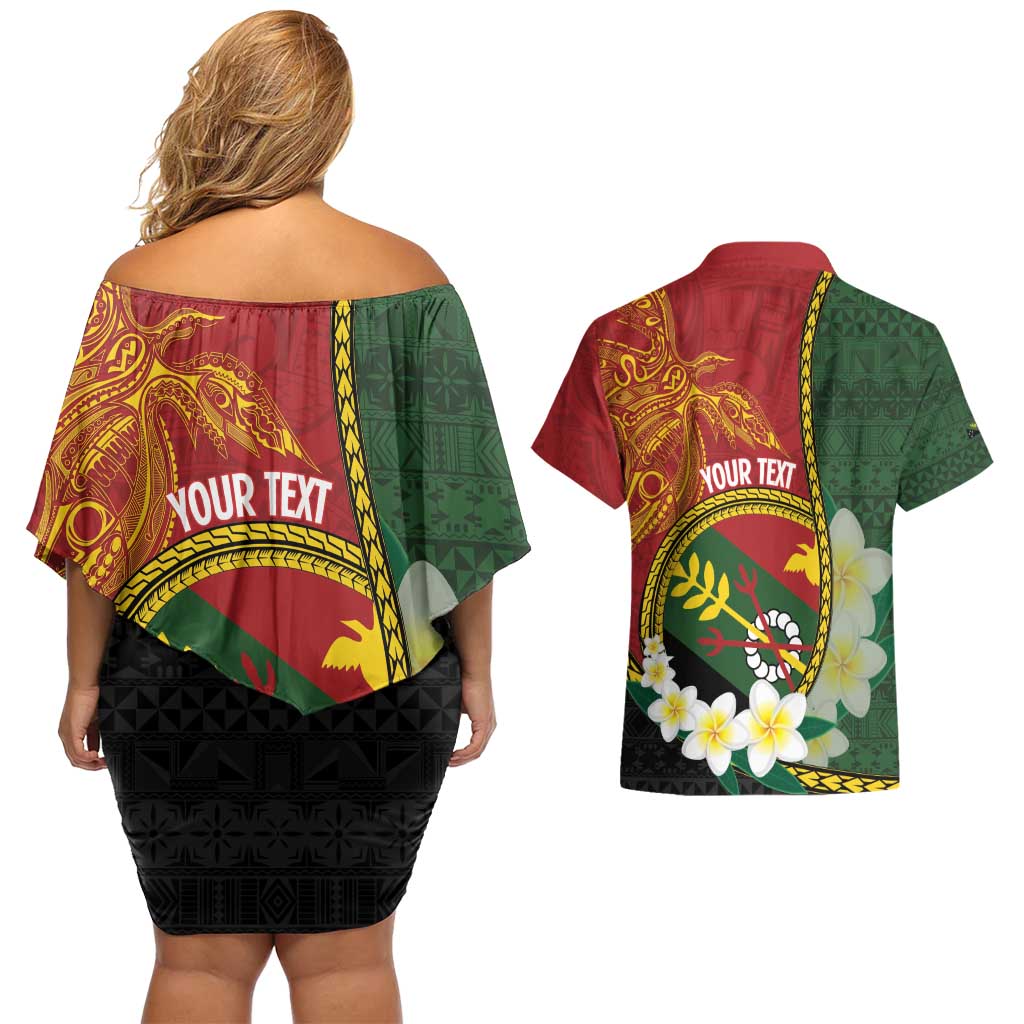 Personalised PNG Simbu Provins Couples Matching Off Shoulder Short Dress and Hawaiian Shirt Papua New Guinea Plumeria Melanesian Pattern - Polynesian Pride