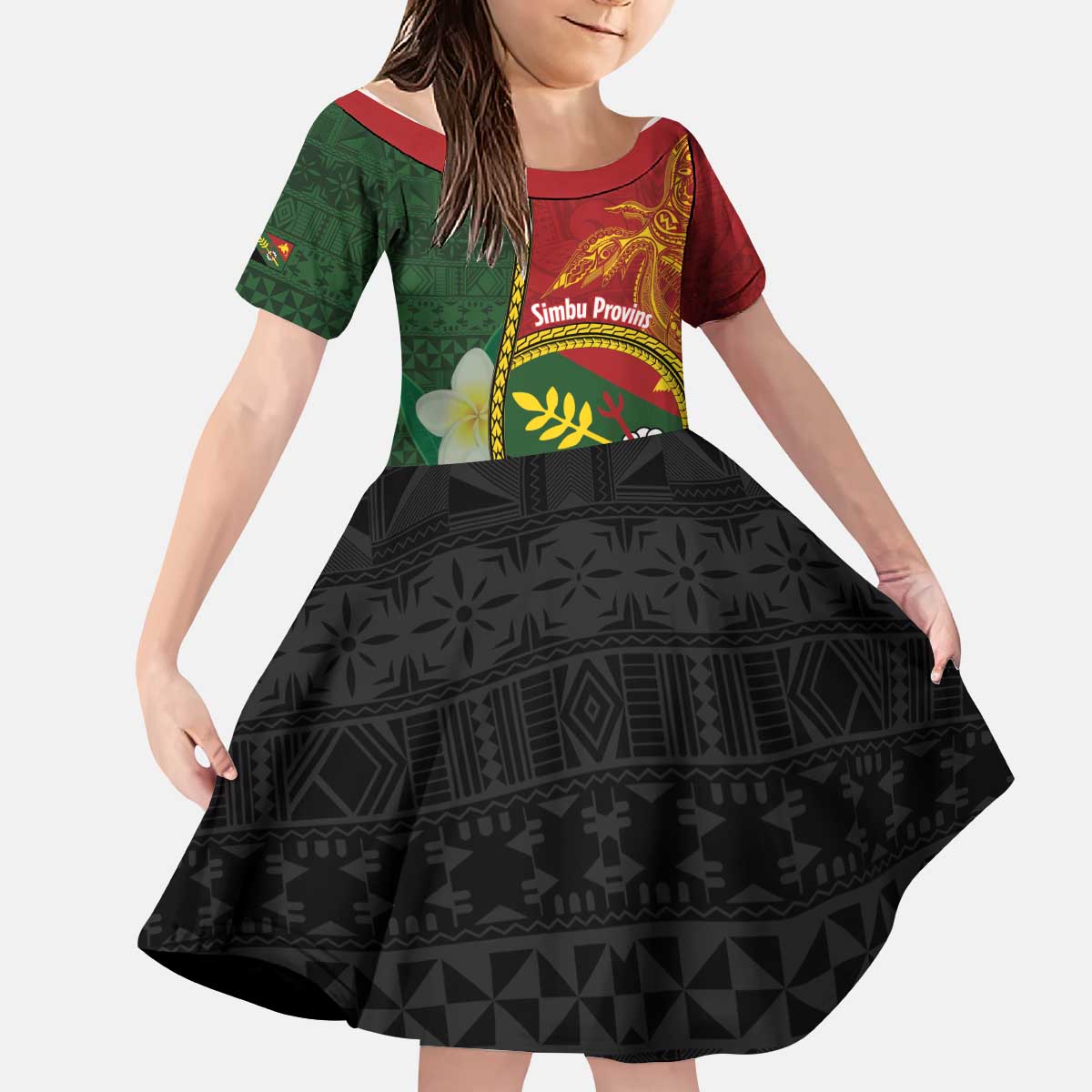 Personalised PNG Simbu Provins Kid Short Sleeve Dress Papua New Guinea Plumeria Melanesian Pattern LT14 KID Green - Polynesian Pride