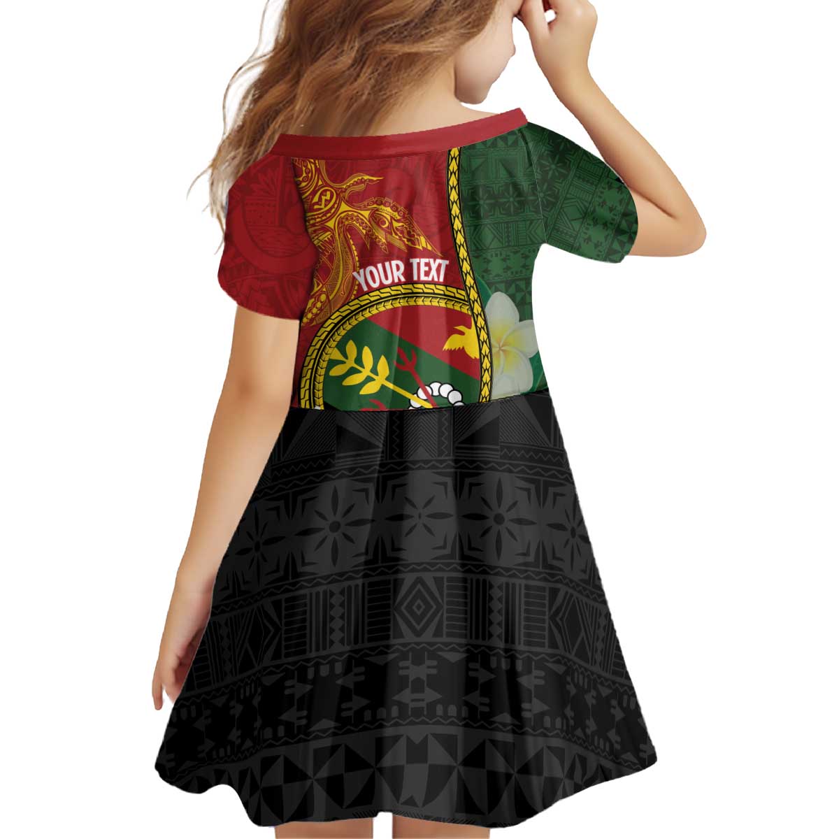 Personalised PNG Simbu Provins Kid Short Sleeve Dress Papua New Guinea Plumeria Melanesian Pattern LT14 - Polynesian Pride
