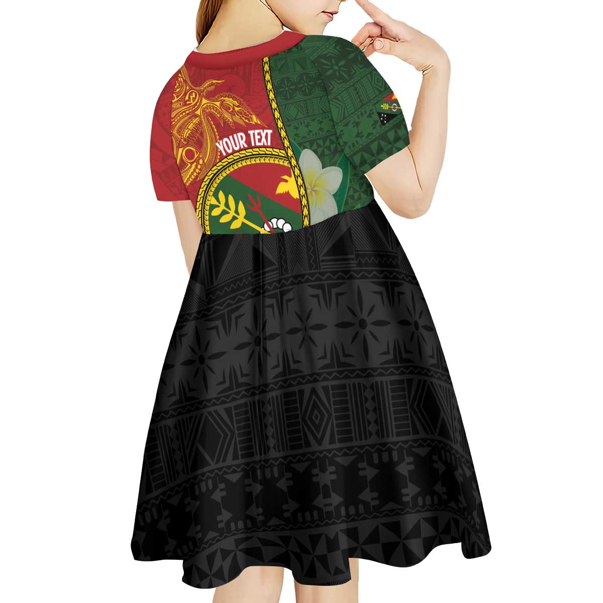 Personalised PNG Simbu Provins Kid Short Sleeve Dress Papua New Guinea Plumeria Melanesian Pattern LT14 - Polynesian Pride