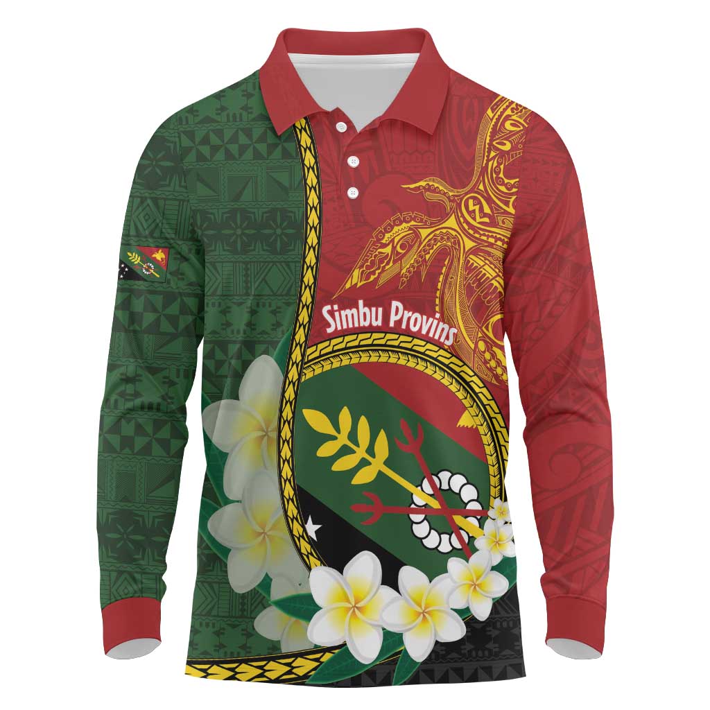 Personalised PNG Simbu Provins Long Sleeve Polo Shirt Papua New Guinea Plumeria Melanesian Pattern - Polynesian Pride