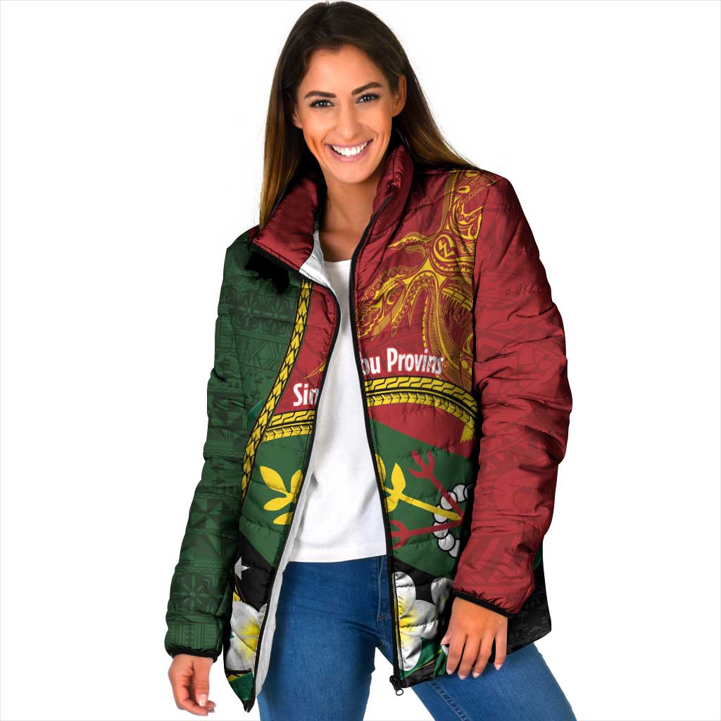 Personalised PNG Simbu Provins Padded Jacket Papua New Guinea Plumeria Melanesian Pattern LT14 - Polynesian Pride