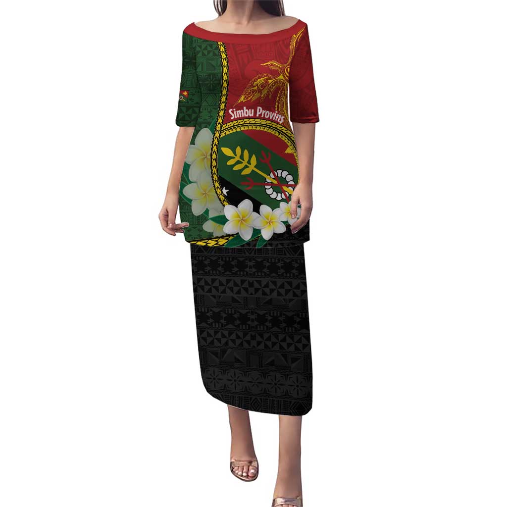 Personalised PNG Simbu Provins Puletasi Papua New Guinea Plumeria Melanesian Pattern LT14 Long Dress Green - Polynesian Pride
