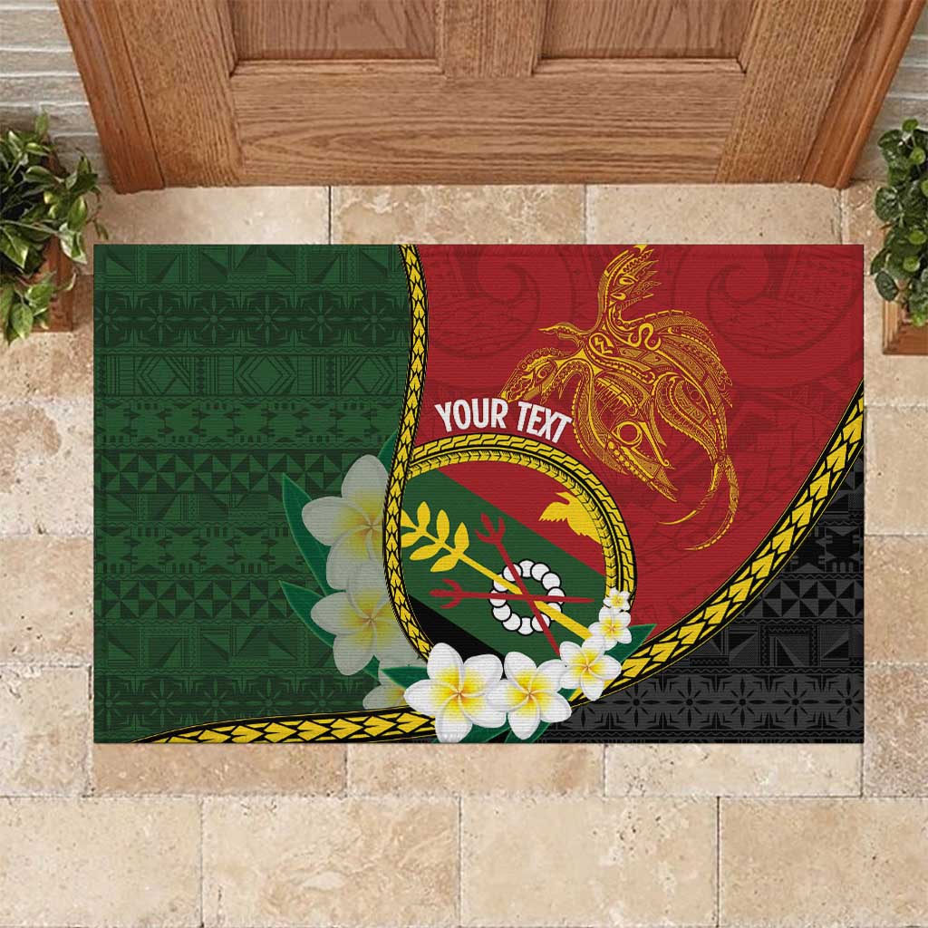 Personalised PNG Simbu Provins Rubber Doormat Papua New Guinea Plumeria Melanesian Pattern LT14 Green - Polynesian Pride