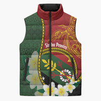 Personalised PNG Simbu Provins Sleeveless Puffer Jacket Papua New Guinea Plumeria Melanesian Pattern LT14 Green - Polynesian Pride