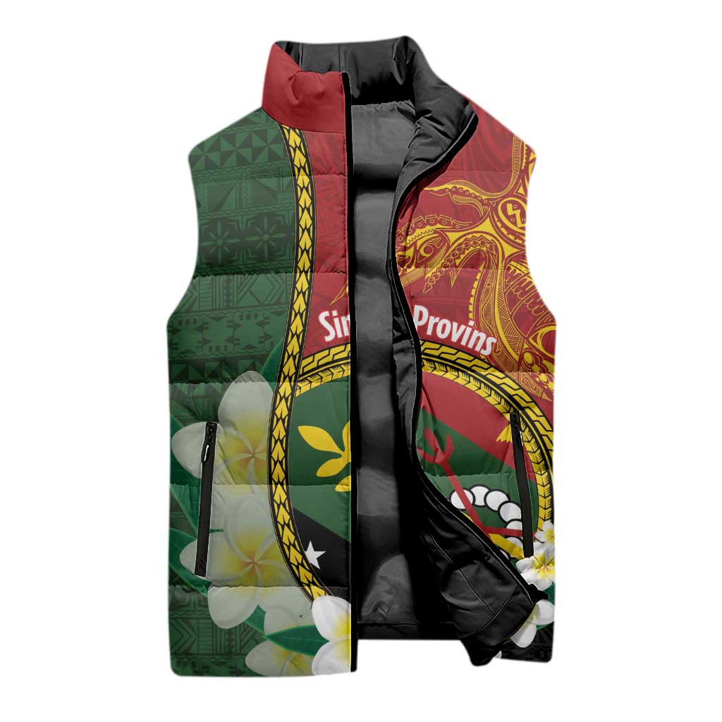 Personalised PNG Simbu Provins Sleeveless Puffer Jacket Papua New Guinea Plumeria Melanesian Pattern LT14 - Polynesian Pride