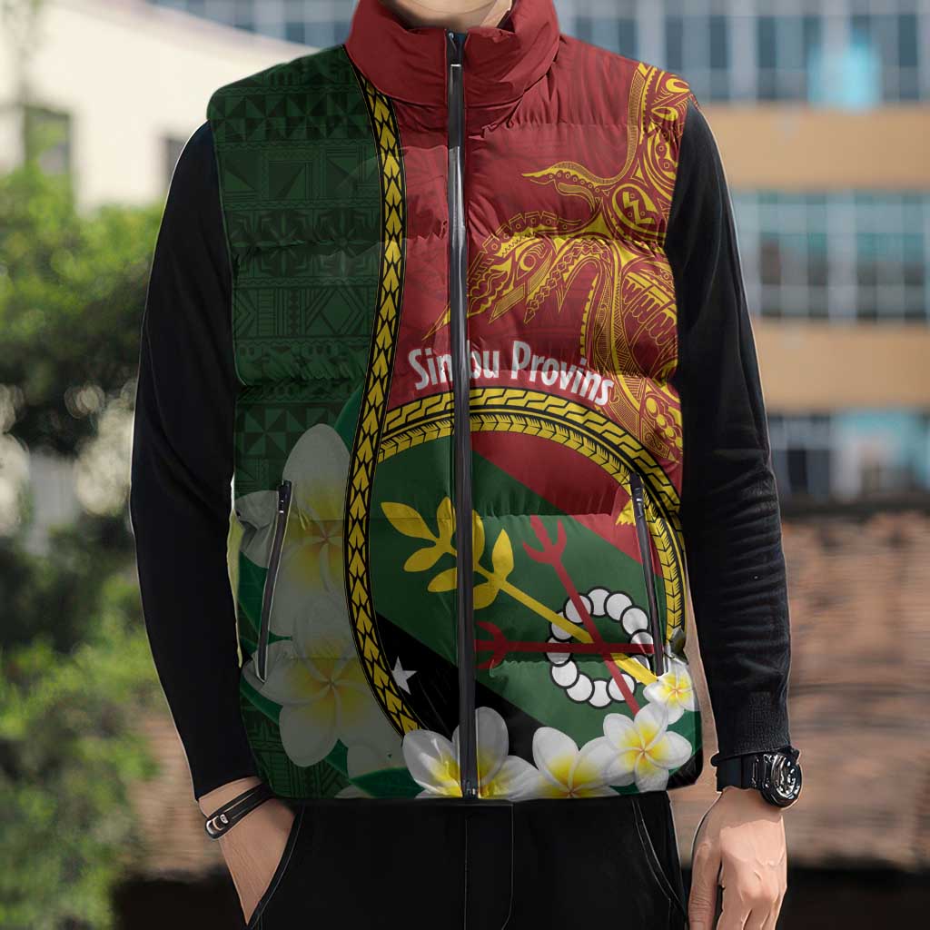 Personalised PNG Simbu Provins Sleeveless Puffer Jacket Papua New Guinea Plumeria Melanesian Pattern LT14 - Polynesian Pride