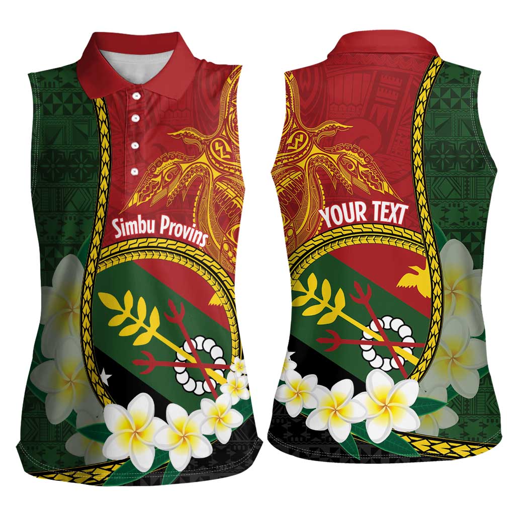 Personalised PNG Simbu Provins Women Sleeveless Polo Shirt Papua New Guinea Plumeria Melanesian Pattern - Polynesian Pride