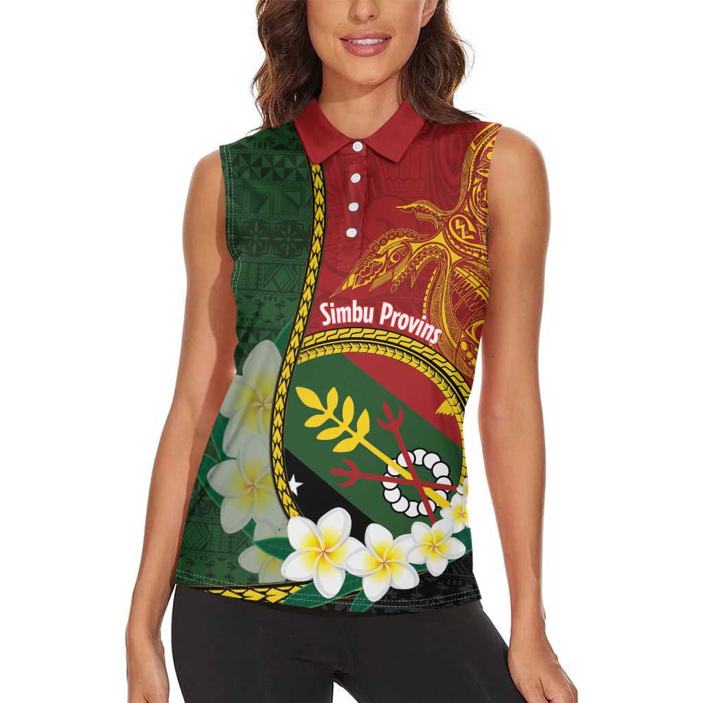 Personalised PNG Simbu Provins Women Sleeveless Polo Shirt Papua New Guinea Plumeria Melanesian Pattern - Polynesian Pride
