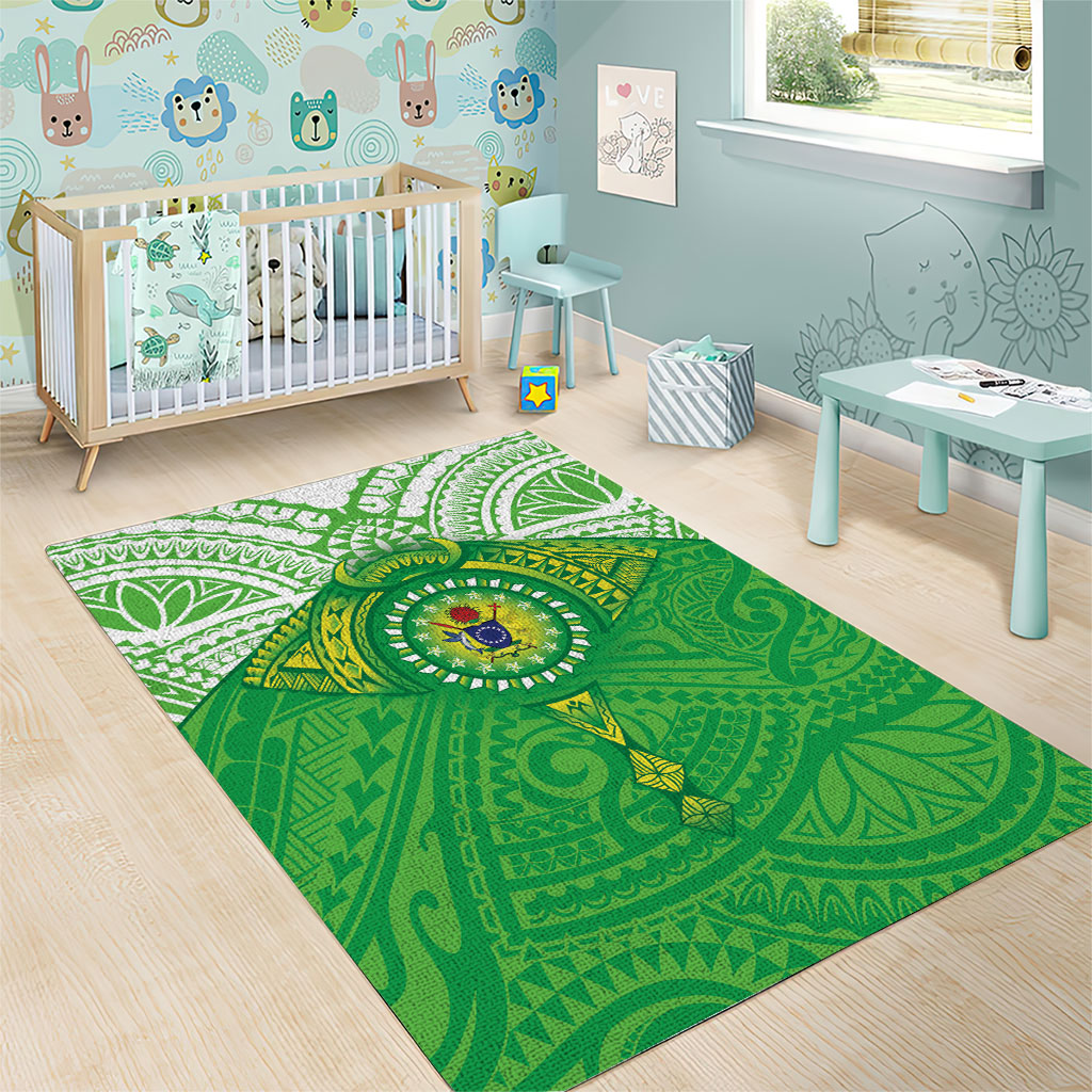Cook Islands Manta Ray Area Rug Kuki Airani Tattoo Green Color LT14 - Polynesian Pride