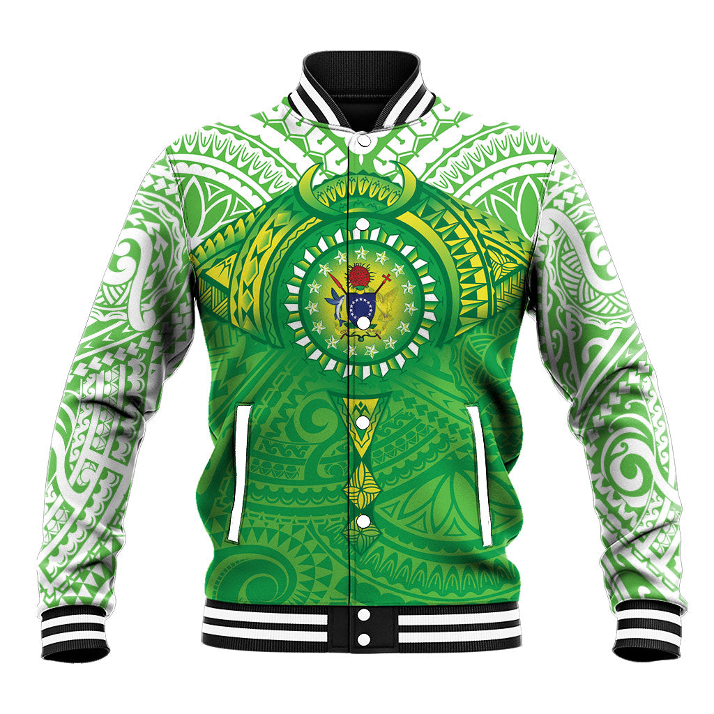 Cook Islands Manta Ray Baseball Jacket Kuki Airani Tattoo Green Color LT14 Unisex Green - Polynesian Pride