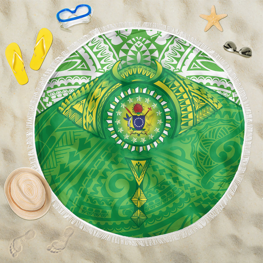 Cook Islands Manta Ray Beach Blanket Kuki Airani Tattoo Green Color LT14 One Size 150cm Green - Polynesian Pride