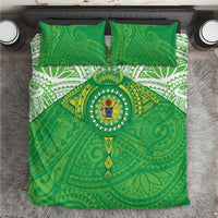Cook Islands Manta Ray Bedding Set Kuki Airani Tattoo Green Color LT14 Green - Polynesian Pride
