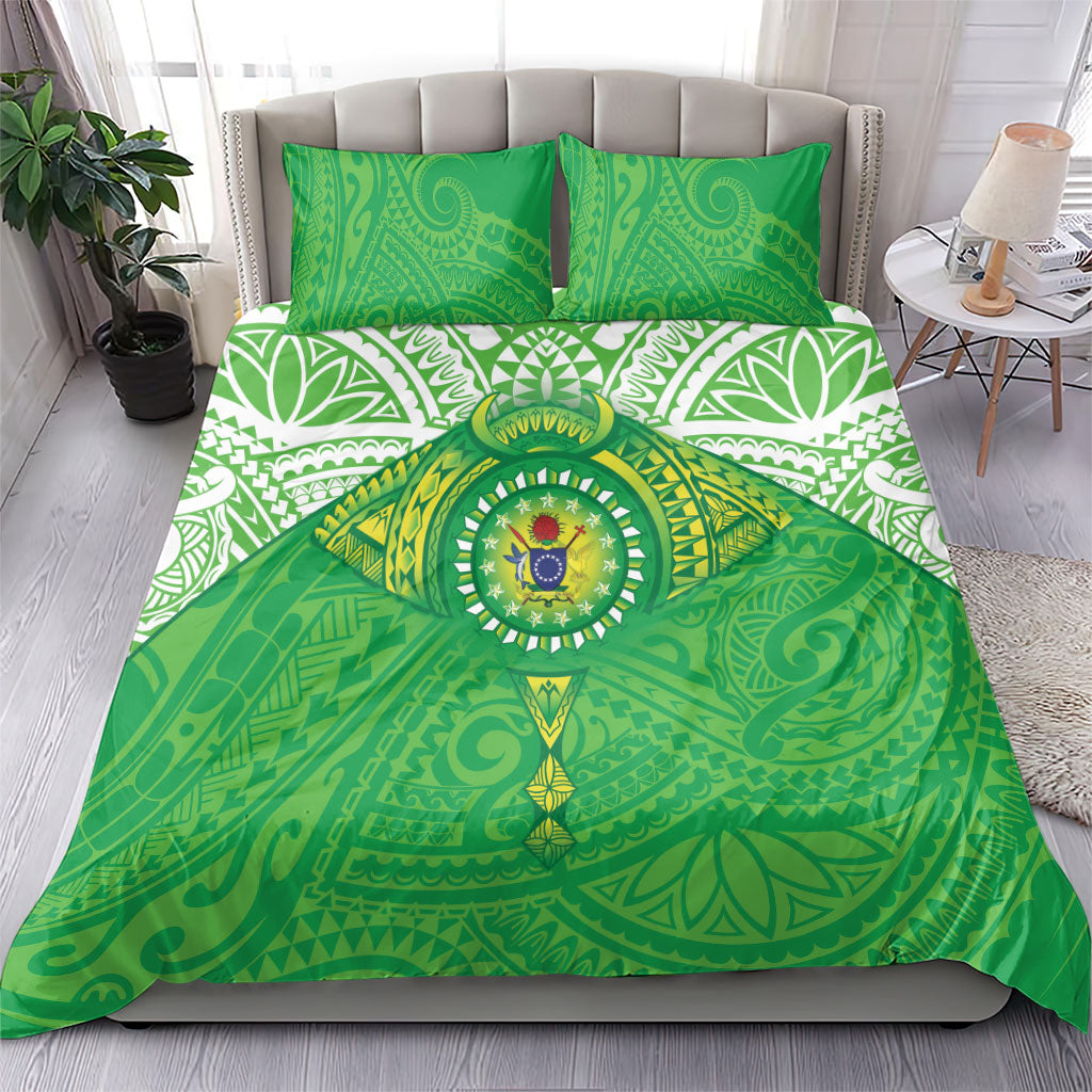 Cook Islands Manta Ray Bedding Set Kuki Airani Tattoo Green Color LT14 - Polynesian Pride