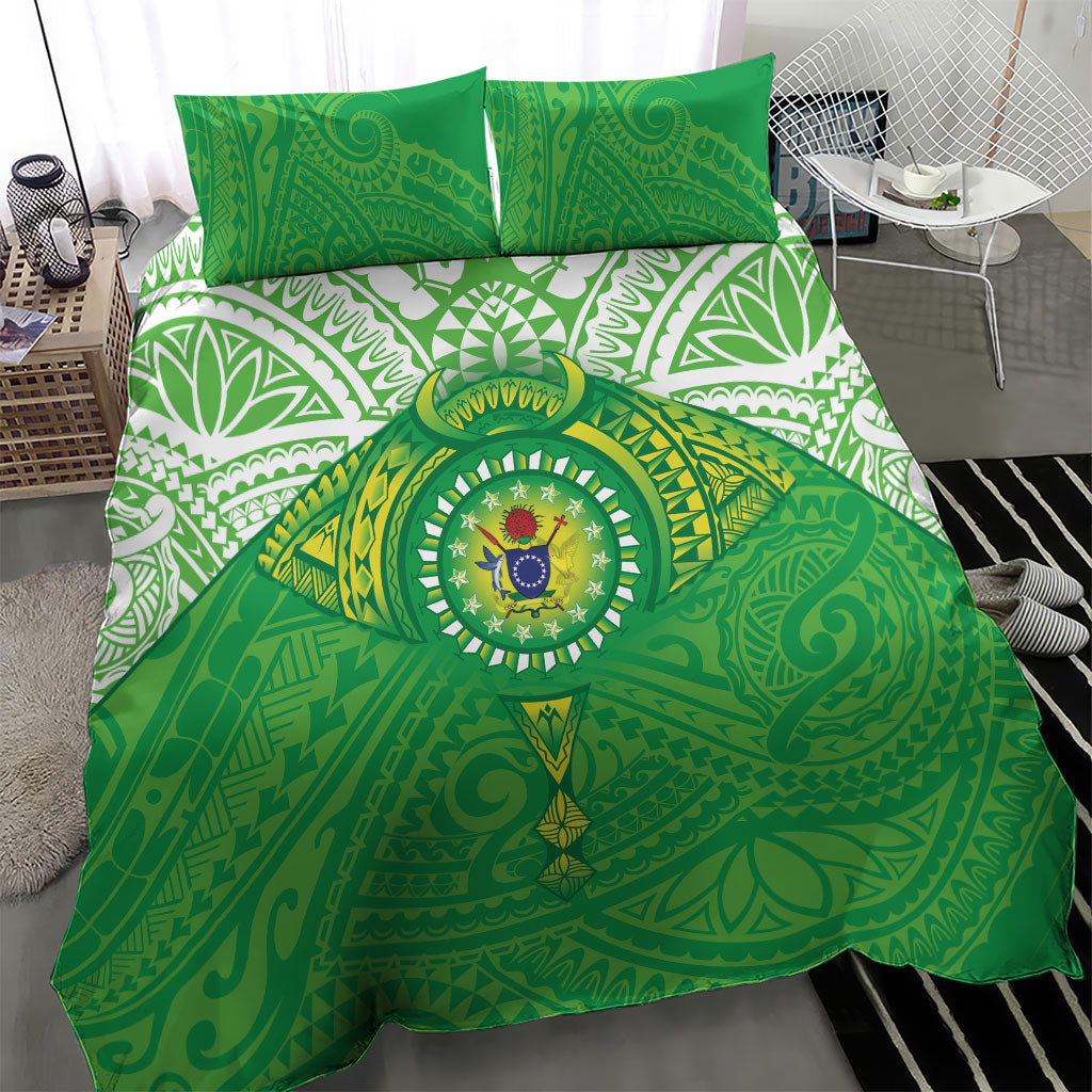 Cook Islands Manta Ray Bedding Set Kuki Airani Tattoo Green Color LT14 - Polynesian Pride