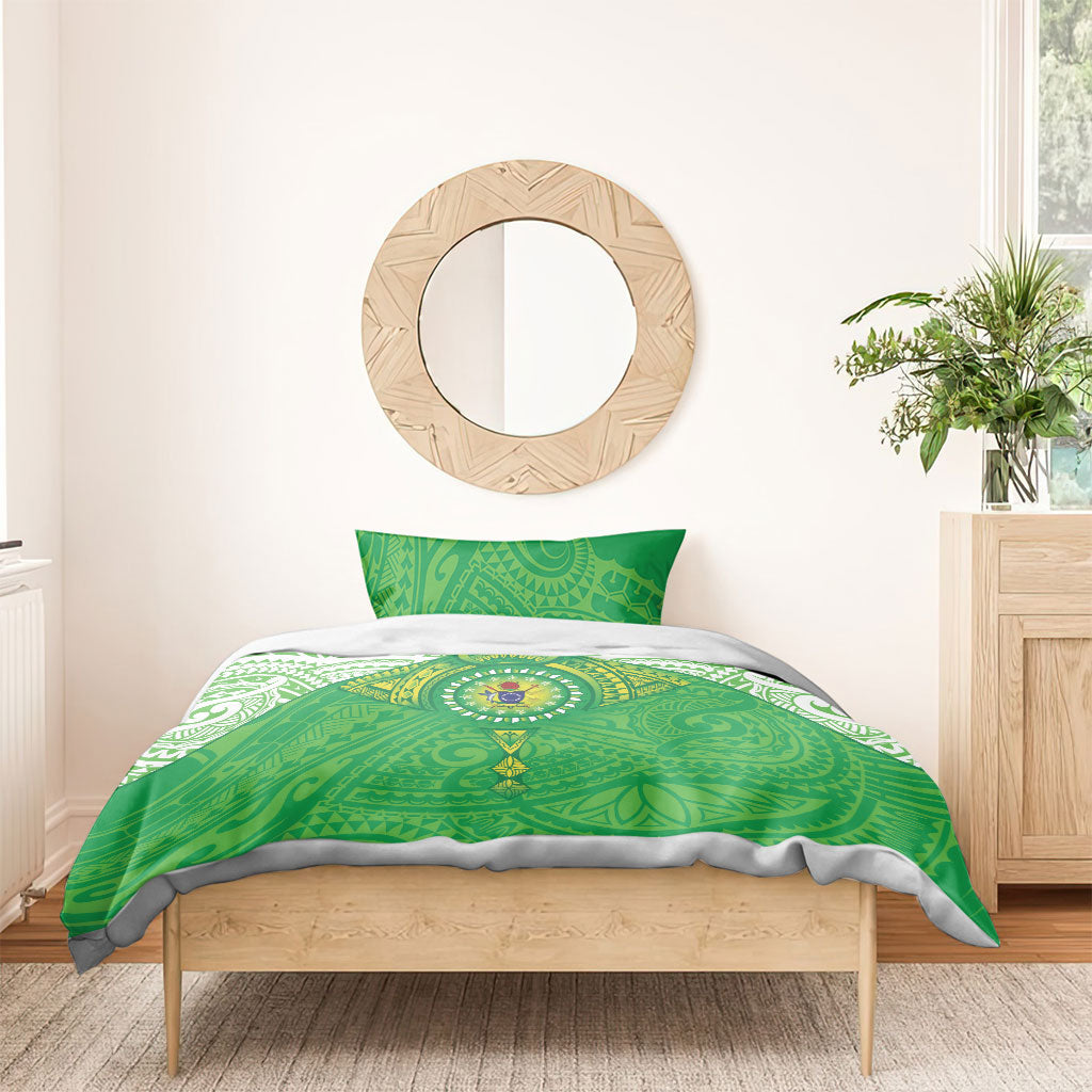 Cook Islands Manta Ray Bedding Set Kuki Airani Tattoo Green Color LT14 - Polynesian Pride