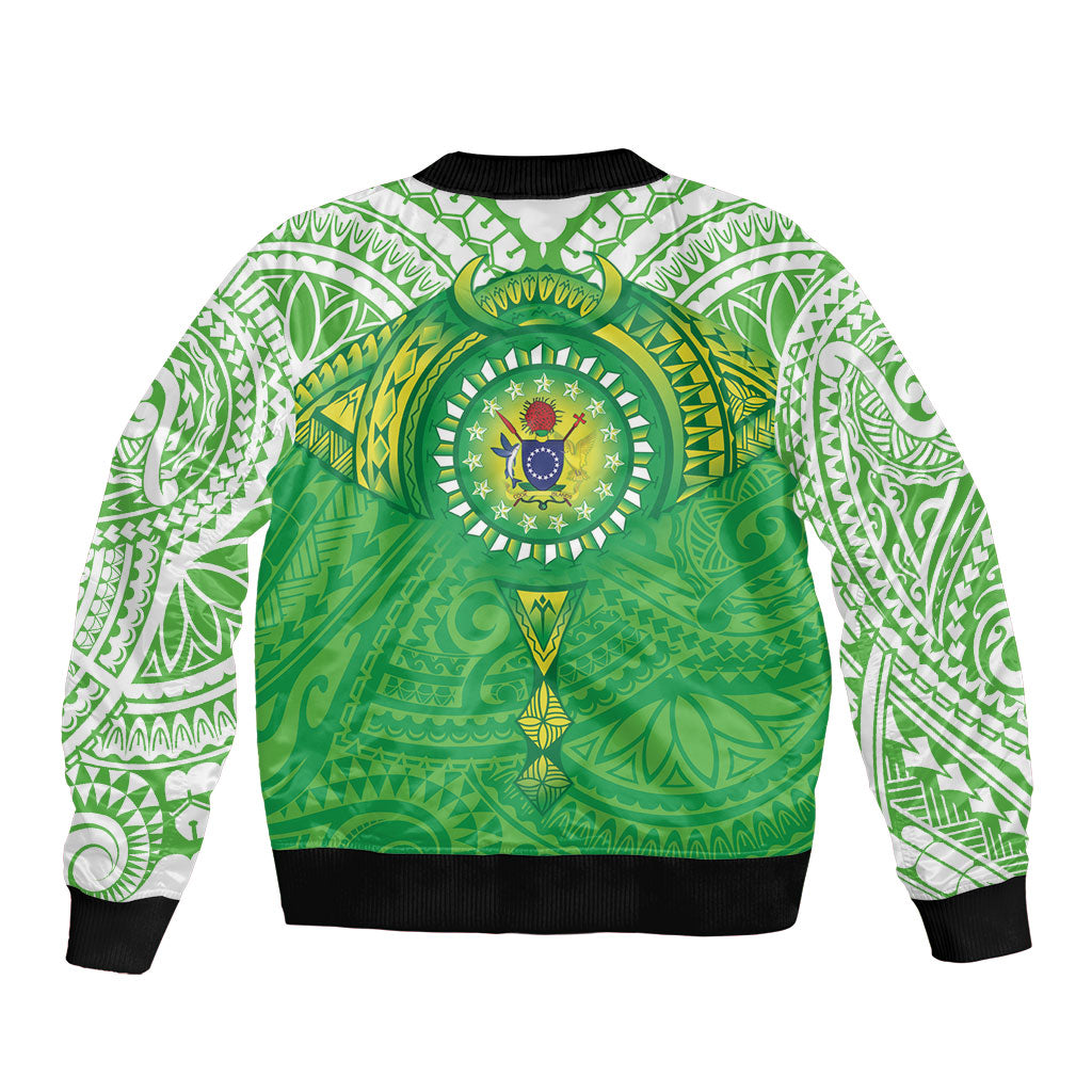 Cook Islands Manta Ray Bomber Jacket Kuki Airani Tattoo Green Color LT14 - Polynesian Pride